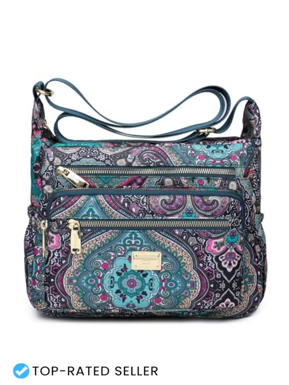 Pealwel Women's Nylon Tote Bag 10 Pockets Crossbody Shoulder Purse